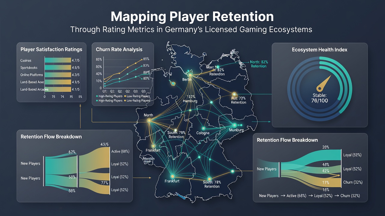 Analyse-Dashboard mit Spieler-Retention-Metriken und Bewertungssystemen